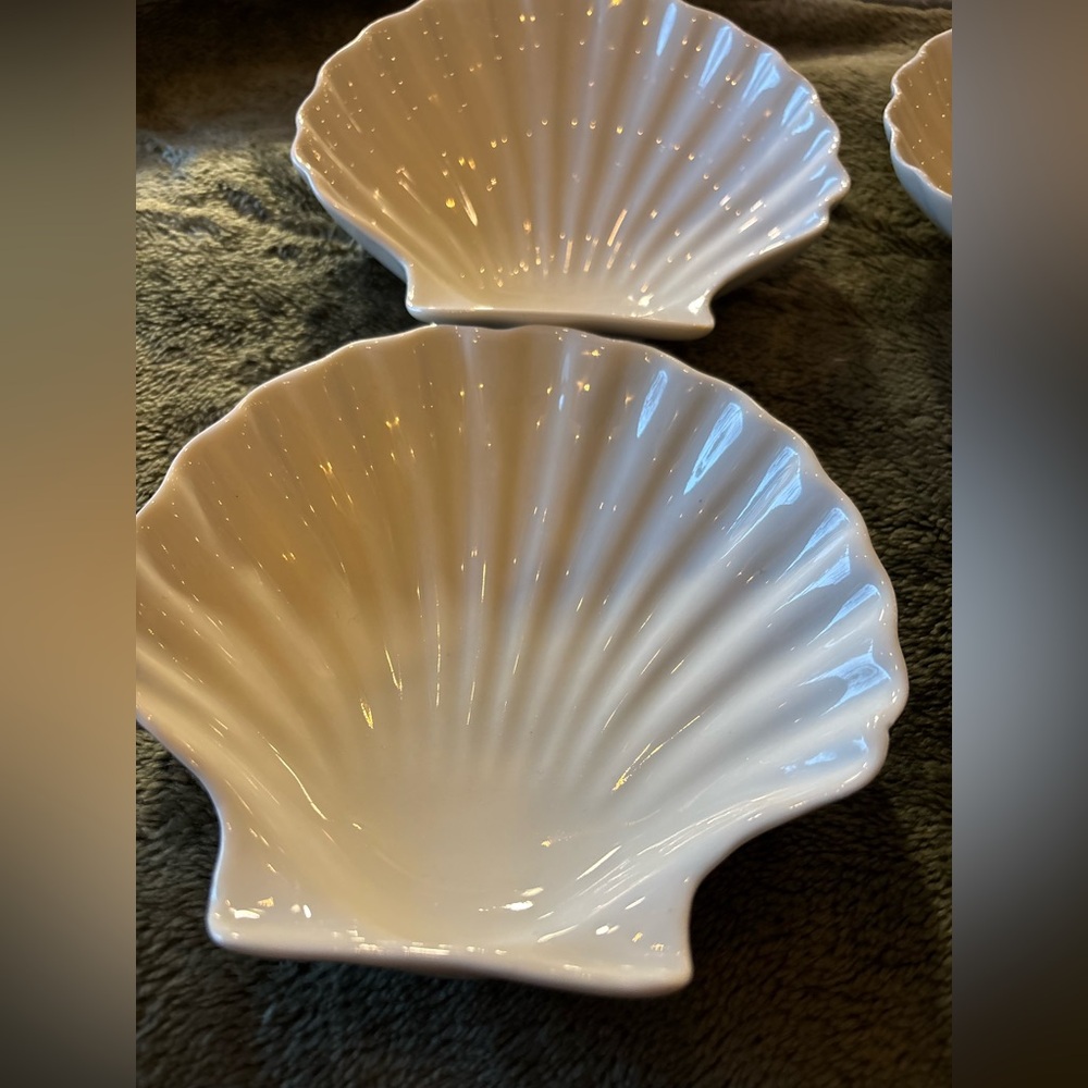 CERAMIC Clam Shell Bowl Set of 3 Fancy Ocean Inspired Beach Dinner Party Seafood - Picture 5 of 16